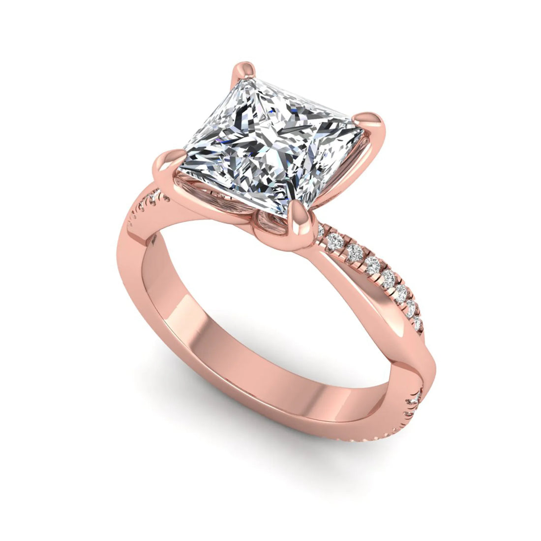 OctaPearl 2 ct Princess Cut Twisted Shank Solitaire Accent Lab Grown Diamond Engagement Ring