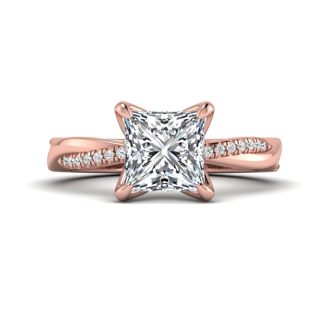OctaPearl 2 ct Princess Cut Twisted Shank Solitaire Accent Lab Grown Diamond Engagement Ring