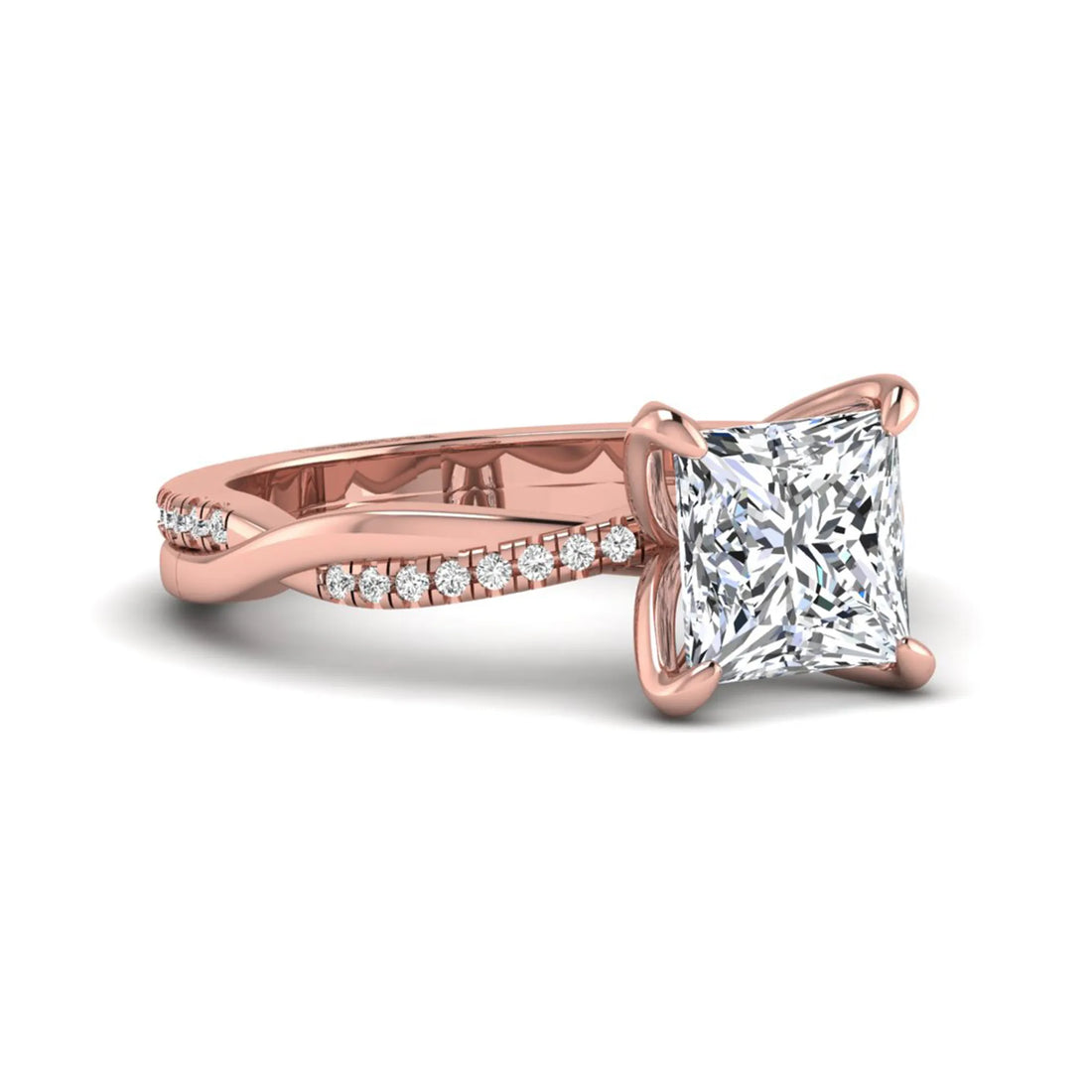 OctaPearl 2 ct Princess Cut Twisted Shank Solitaire Accent Lab Grown Diamond Engagement Ring