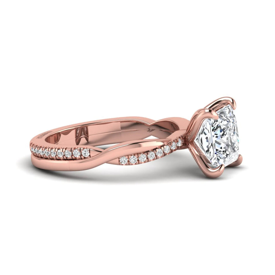 OctaPearl 2 ct Princess Cut Twisted Shank Solitaire Accent Lab Grown Diamond Engagement Ring