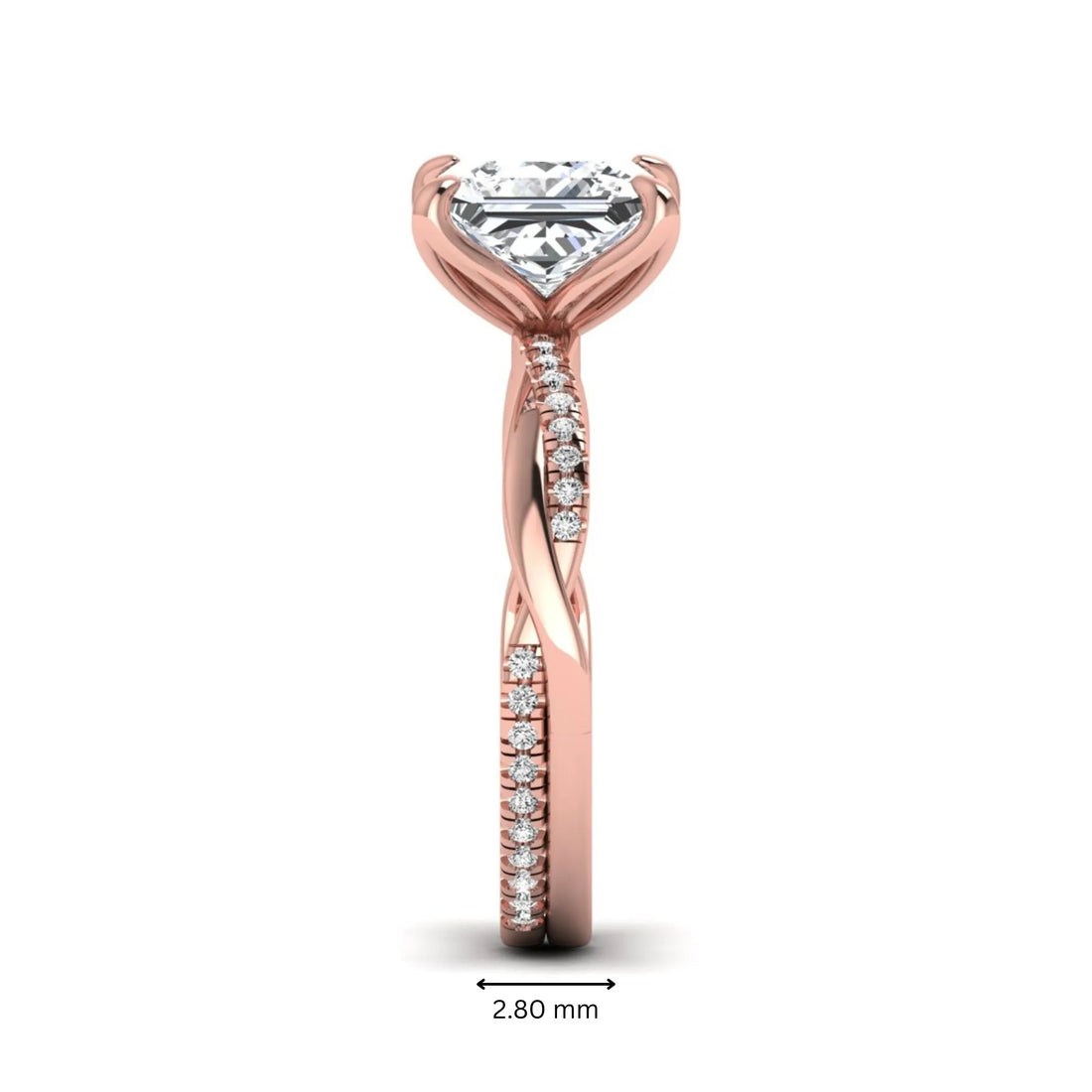 OctaPearl 2 ct Princess Cut Twisted Shank Solitaire Accent Lab Grown Diamond Engagement Ring