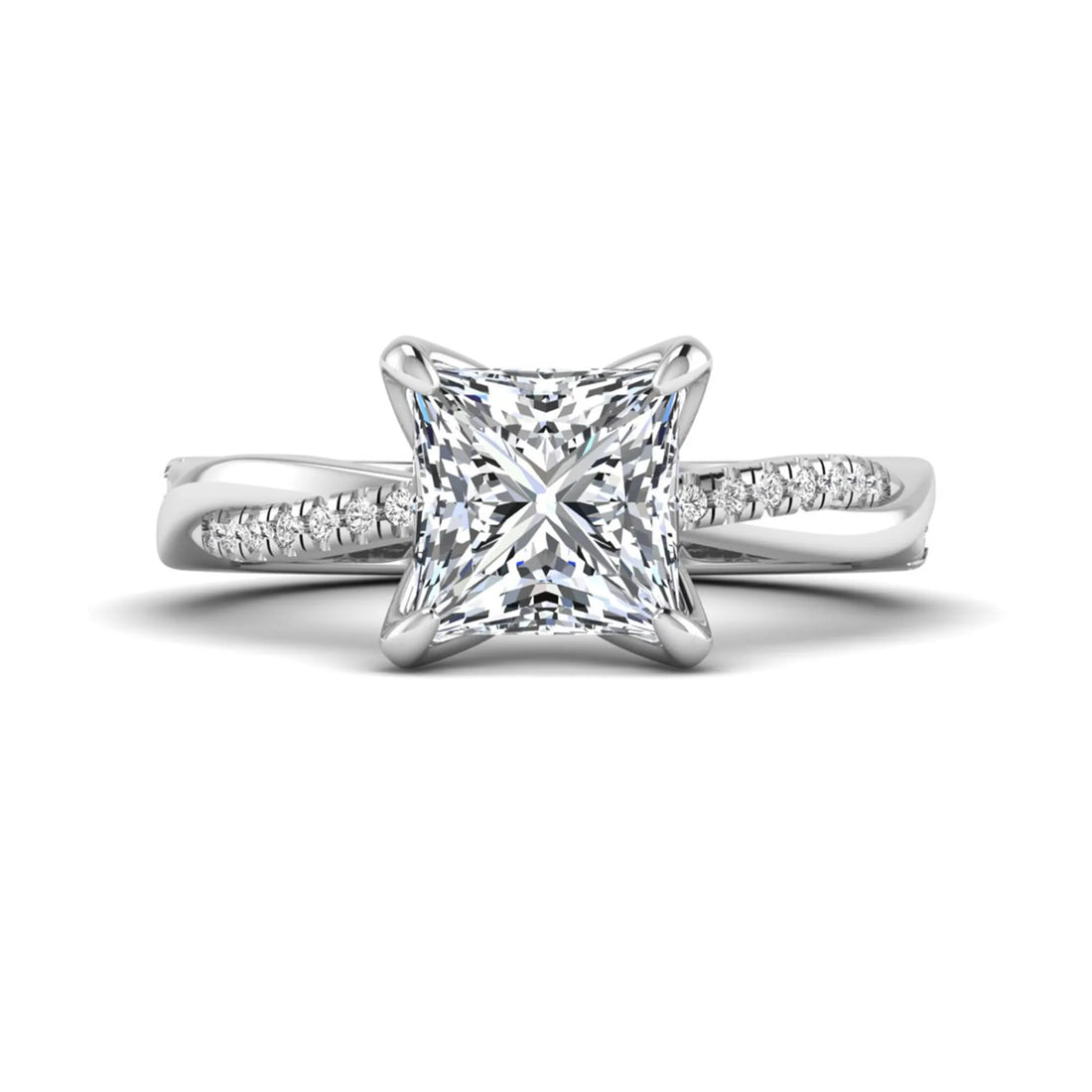 OctaPearl 2 ct Princess Cut Twisted Shank Solitaire Accent Lab Grown Diamond Engagement Ring