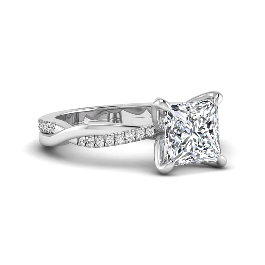 OctaPearl 2 ct Princess Cut Twisted Shank Solitaire Accent Lab Grown Diamond Engagement Ring