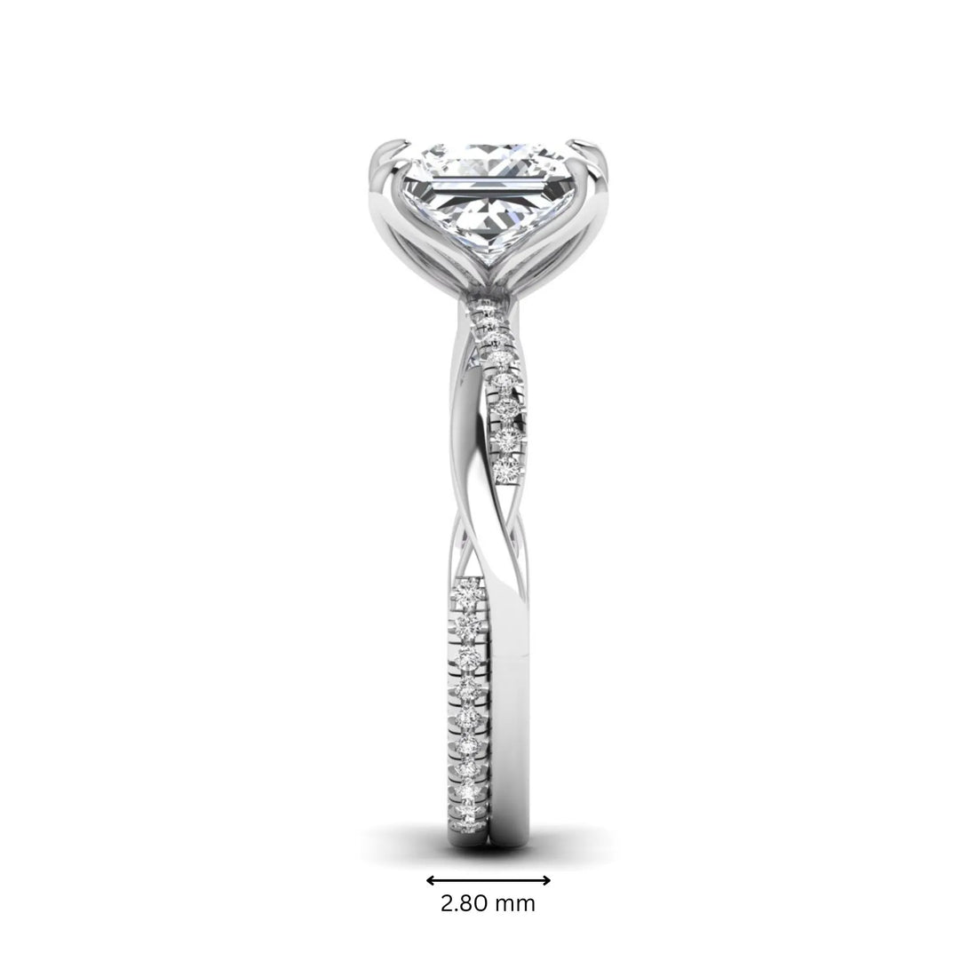 OctaPearl 2 ct Princess Cut Twisted Shank Solitaire Accent Lab Grown Diamond Engagement Ring