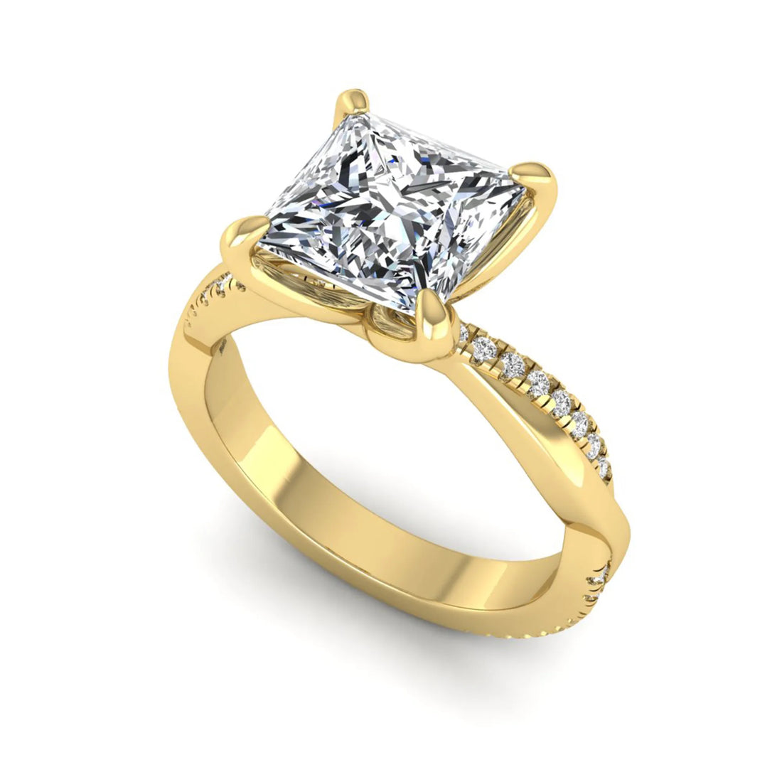 OctaPearl 2 ct Princess Cut Twisted Shank Solitaire Accent Lab Grown Diamond Engagement Ring