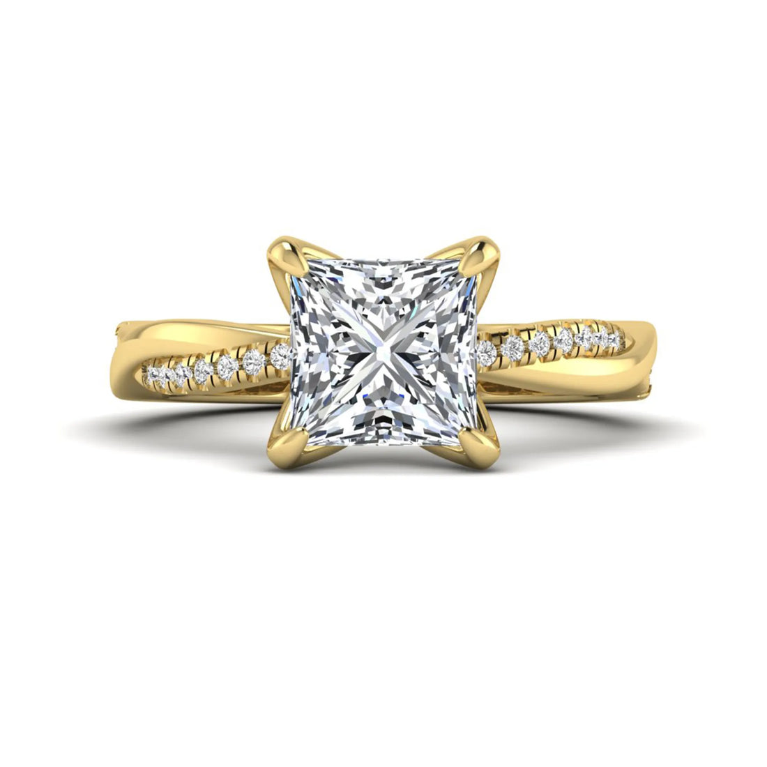 OctaPearl 2 ct Princess Cut Twisted Shank Solitaire Accent Lab Grown Diamond Engagement Ring