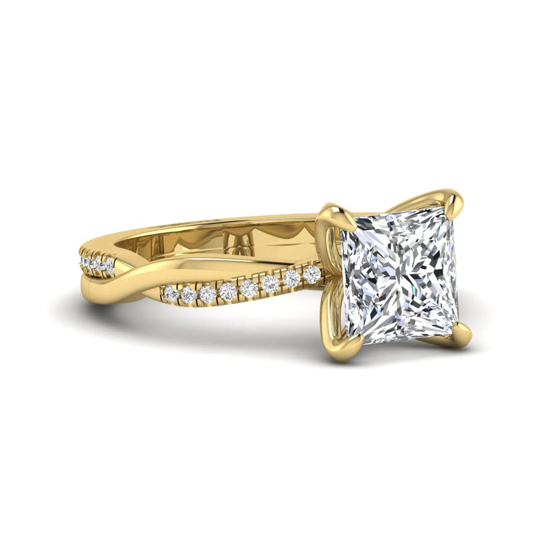 OctaPearl 2 ct Princess Cut Twisted Shank Solitaire Accent Lab Grown Diamond Engagement Ring