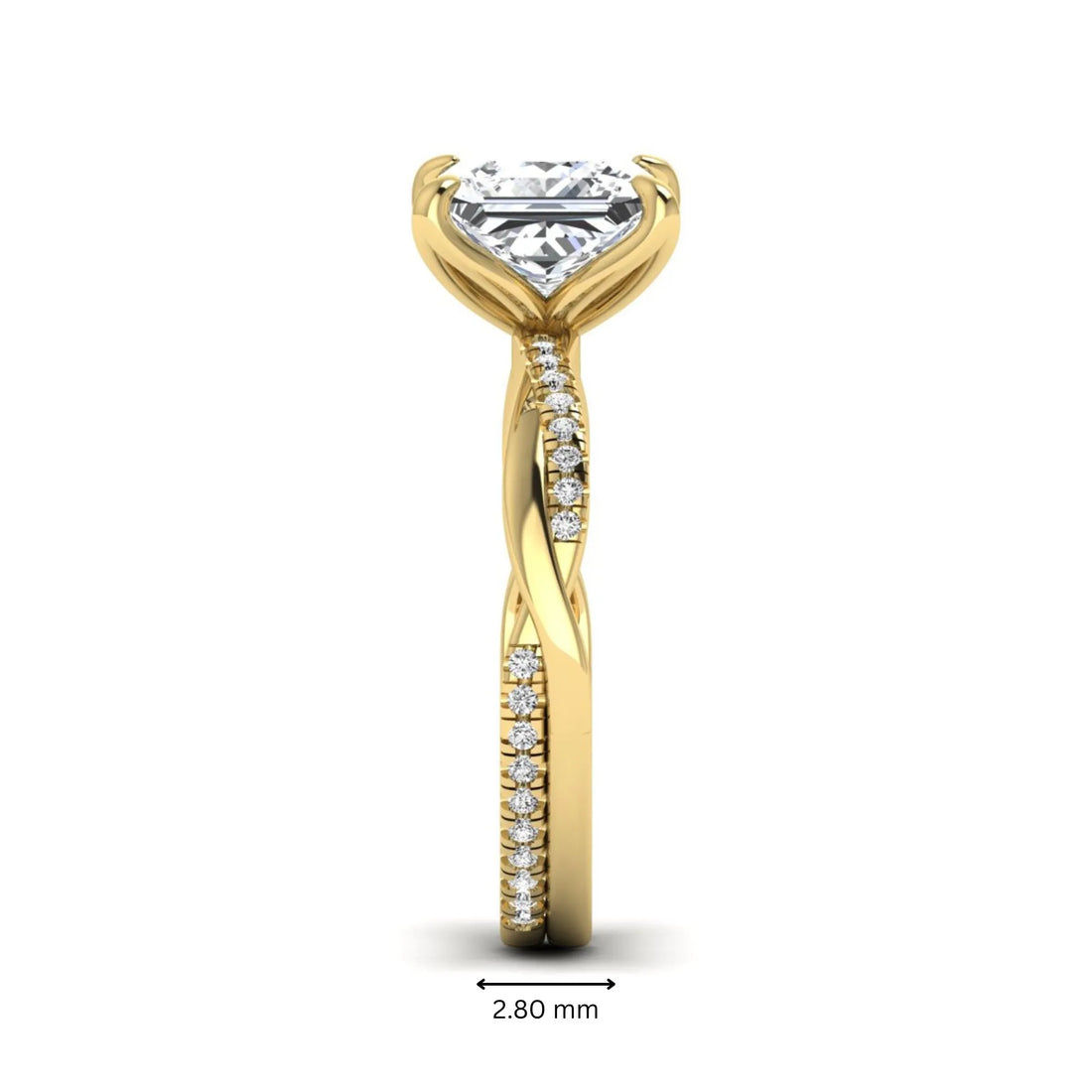OctaPearl 2 ct Princess Cut Twisted Shank Solitaire Accent Lab Grown Diamond Engagement Ring