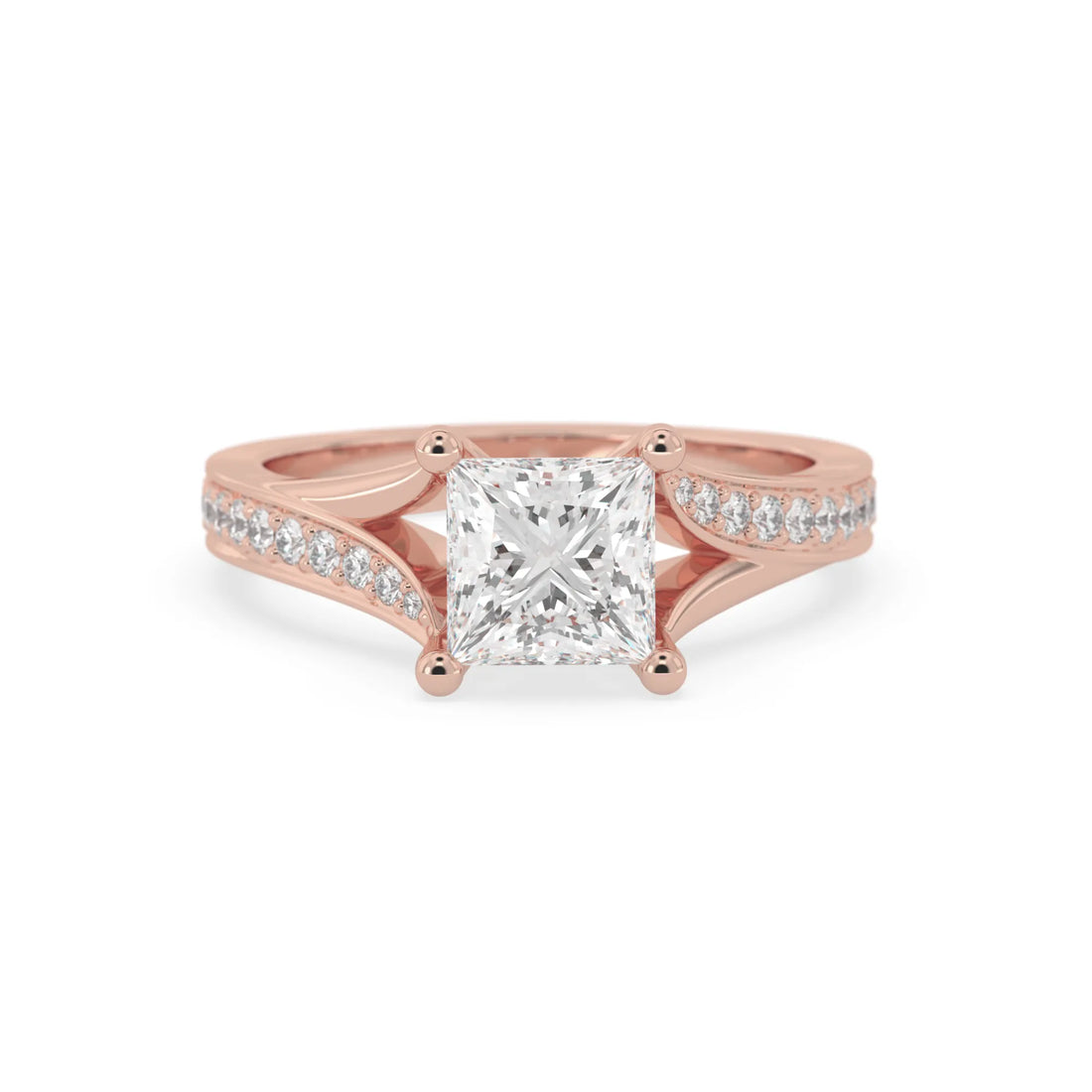 OctaPearl 2 ct Princess Lab Grown Diamond Split Shank Pave Engagement Ring