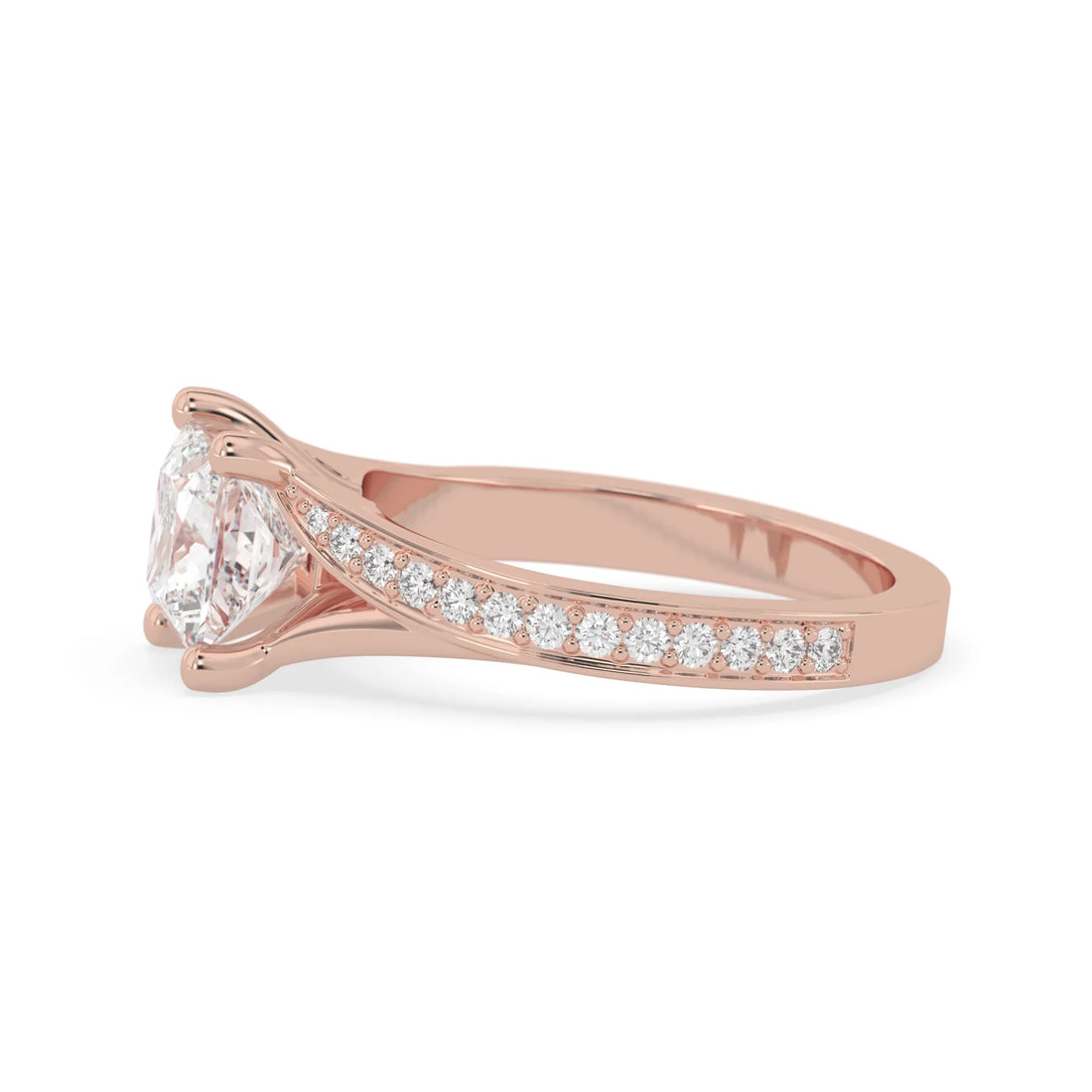 OctaPearl 2 ct Princess Lab Grown Diamond Split Shank Pave Engagement Ring