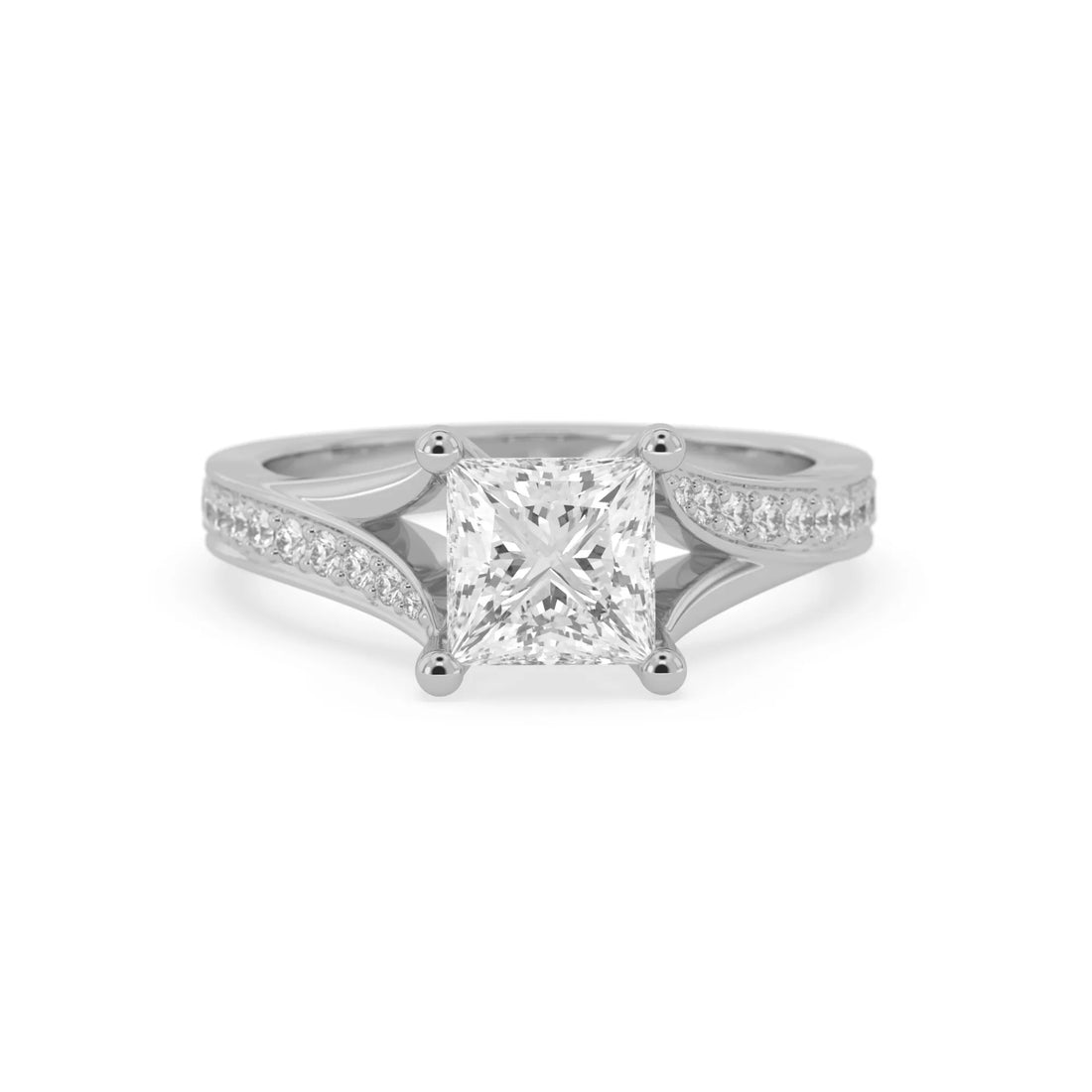 OctaPearl 2 ct Princess Lab Grown Diamond Split Shank Pave Engagement Ring