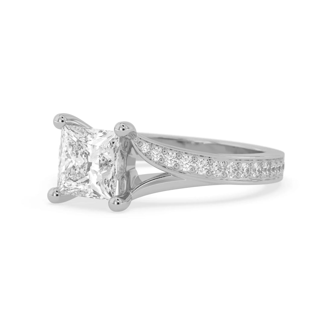 OctaPearl 2 ct Princess Lab Grown Diamond Split Shank Pave Engagement Ring