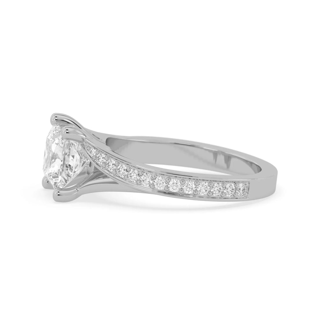 OctaPearl 2 ct Princess Lab Grown Diamond Split Shank Pave Engagement Ring