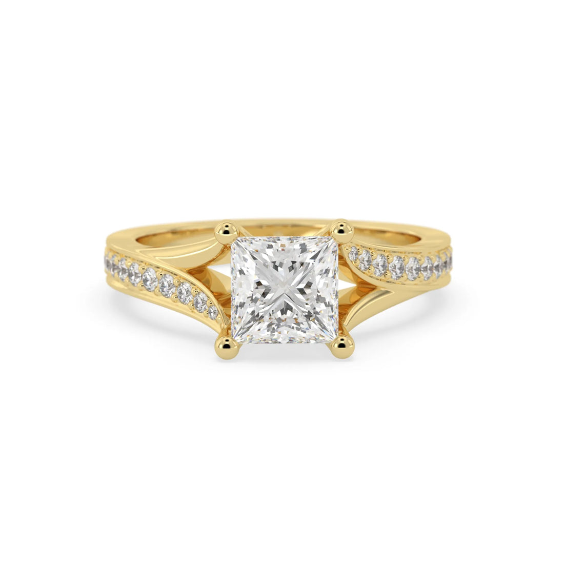 OctaPearl 2 ct Princess Lab Grown Diamond Split Shank Pave Engagement Ring