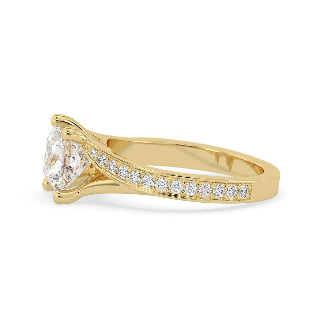 OctaPearl 2 ct Princess Lab Grown Diamond Split Shank Pave Engagement Ring