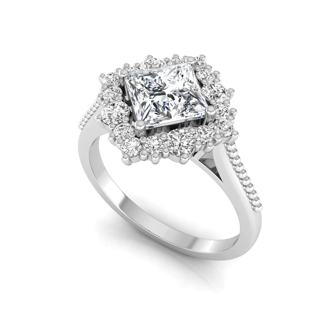 OctaPearl 1.5 ct Princess Halo Lab Grown Diamond Engagement Ring