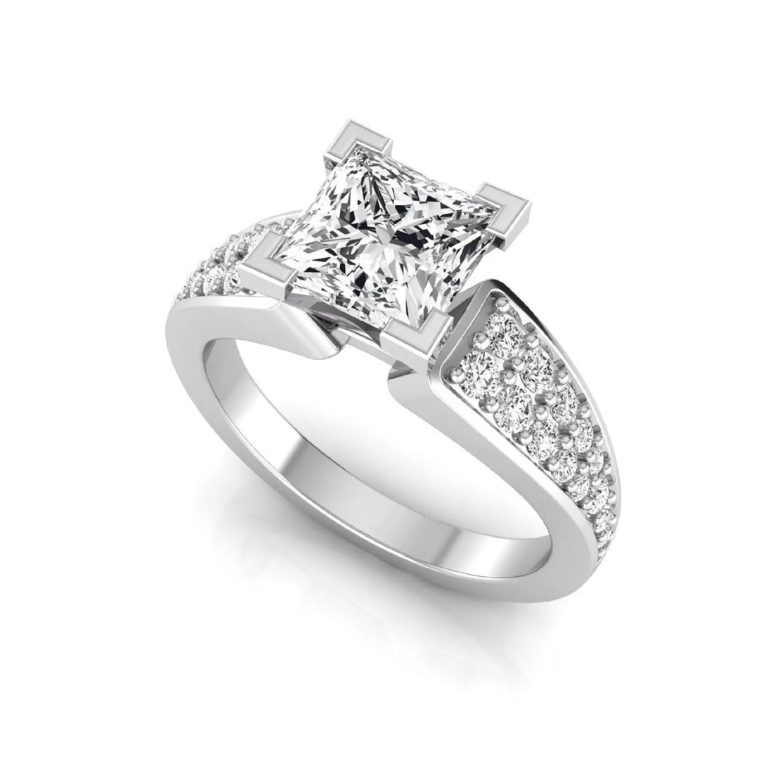 OctaPearl 1.5 ct Princess Side Accent Lab Grown Diamond Engagement Ring