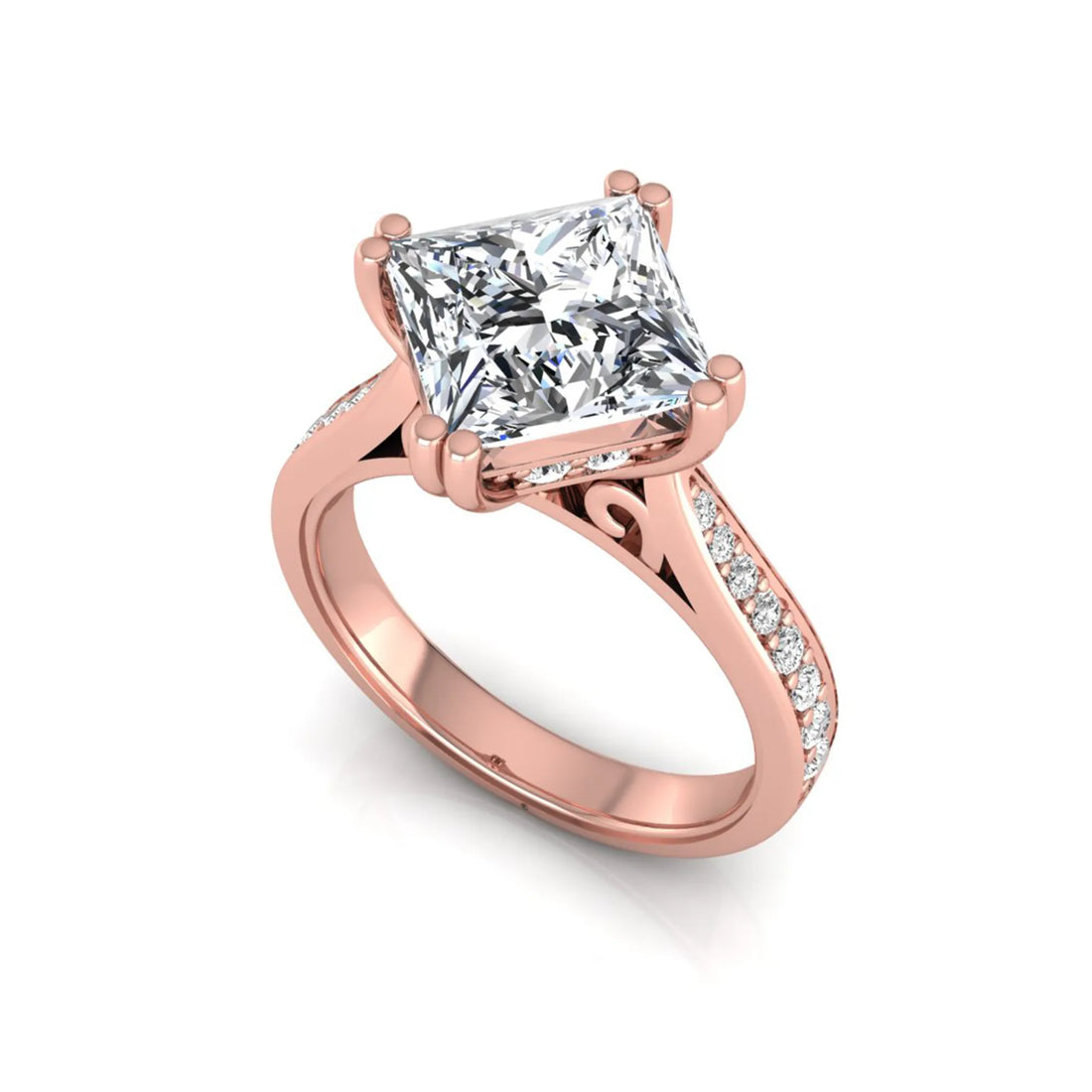 OctaPearl 3 ct Princess Solitaire Accent Lab Grown Diamond Engagement Ring