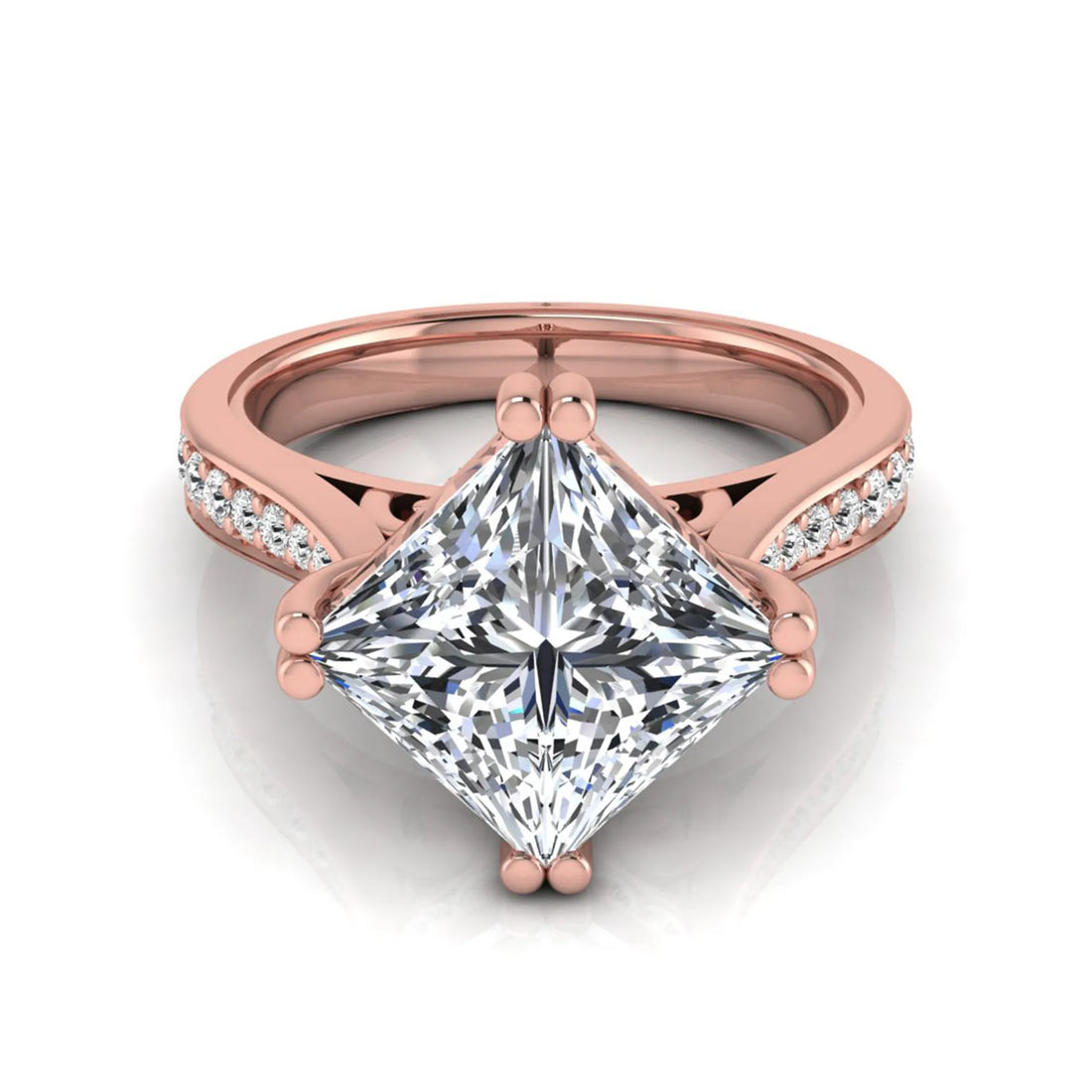 OctaPearl 3 ct Princess Solitaire Accent Lab Grown Diamond Engagement Ring