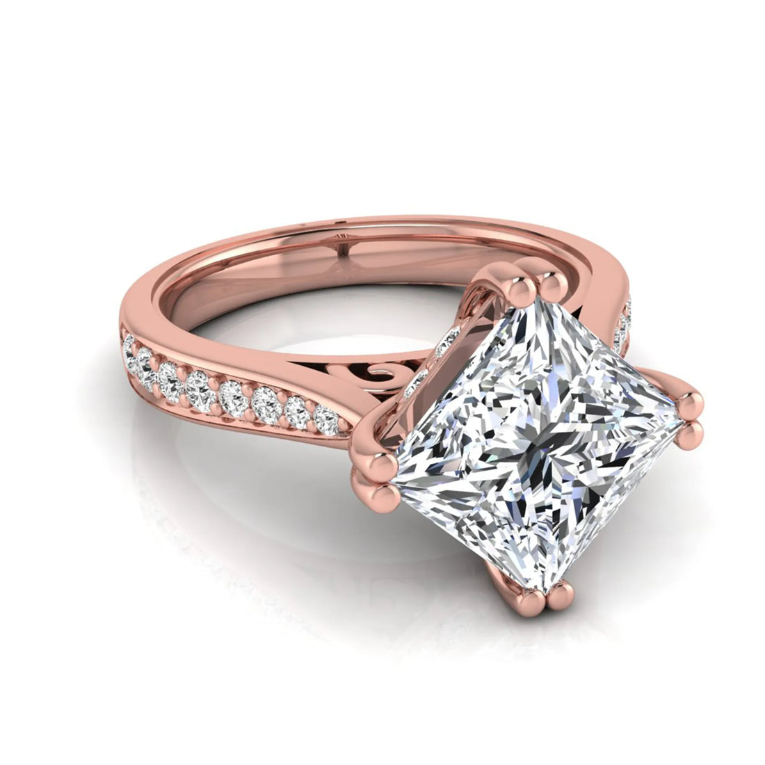 OctaPearl 3 ct Princess Solitaire Accent Lab Grown Diamond Engagement Ring