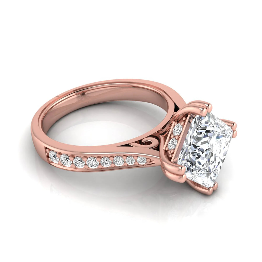 OctaPearl 3 ct Princess Solitaire Accent Lab Grown Diamond Engagement Ring