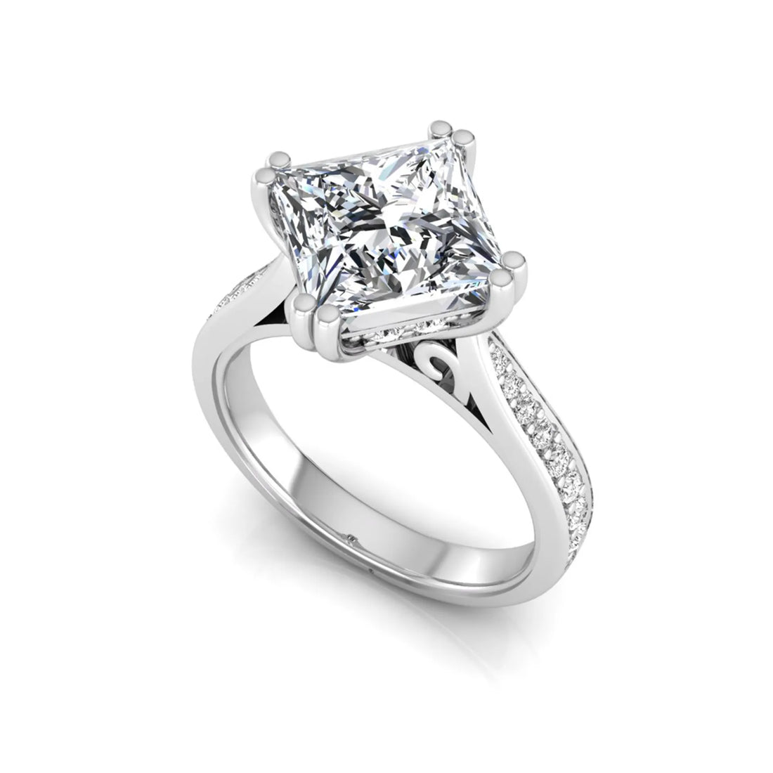OctaPearl 3 ct Princess Solitaire Accent Lab Grown Diamond Engagement Ring