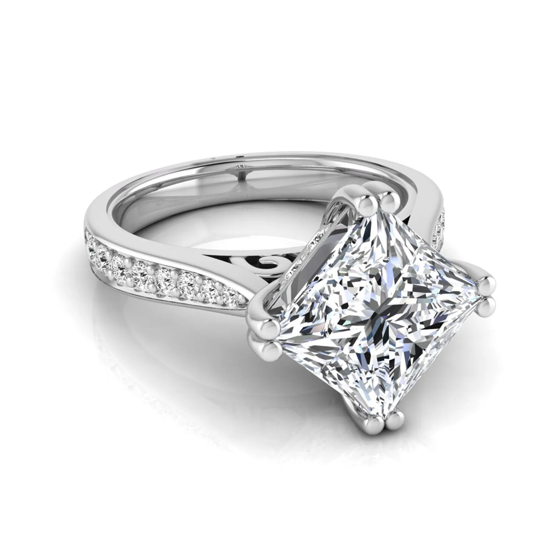 OctaPearl 3 ct Princess Solitaire Accent Lab Grown Diamond Engagement Ring