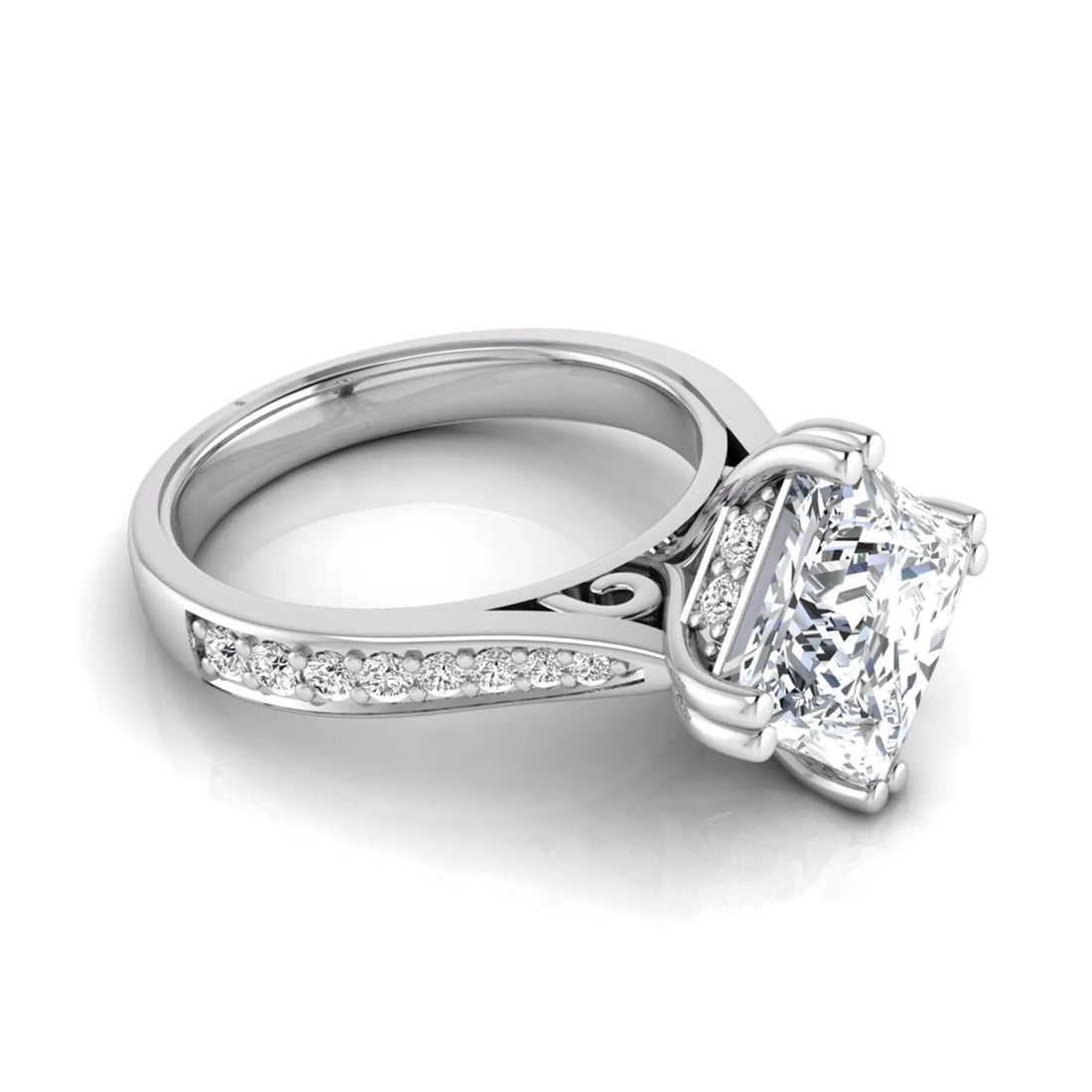 OctaPearl 3 ct Princess Solitaire Accent Lab Grown Diamond Engagement Ring