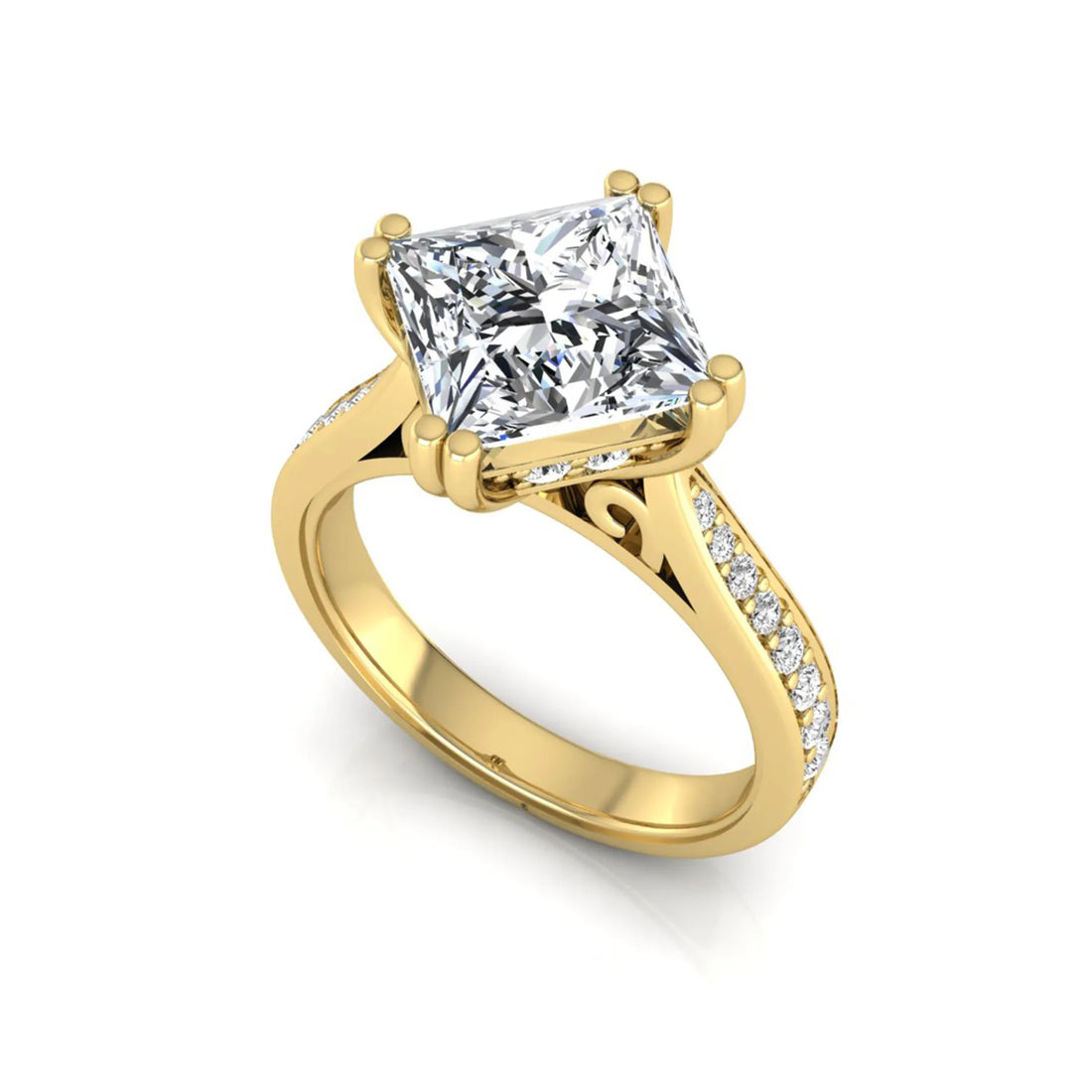 OctaPearl 3 ct Princess Solitaire Accent Lab Grown Diamond Engagement Ring