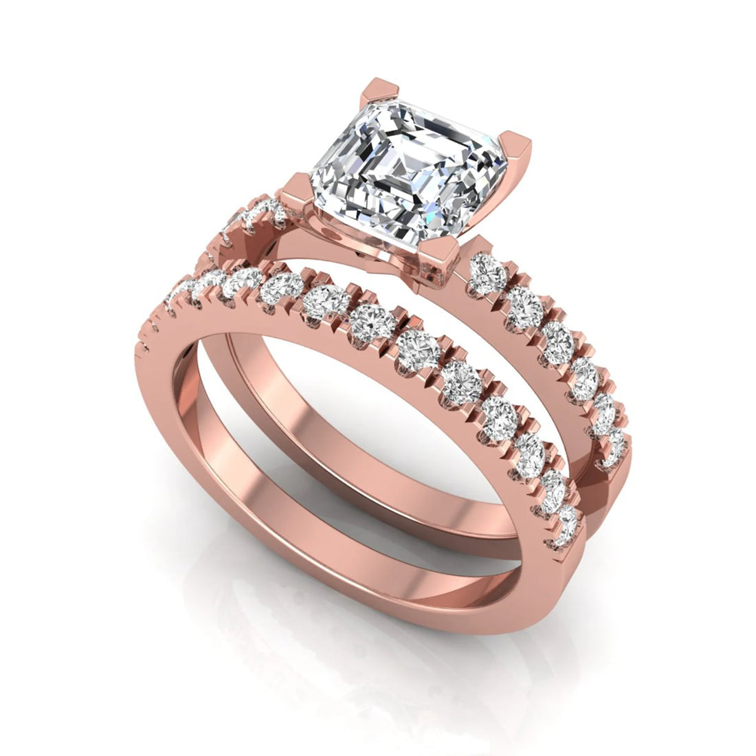 OctaPearl 2 ct Princess Solitaire Lab Grown Diamond Bridal Ring Set