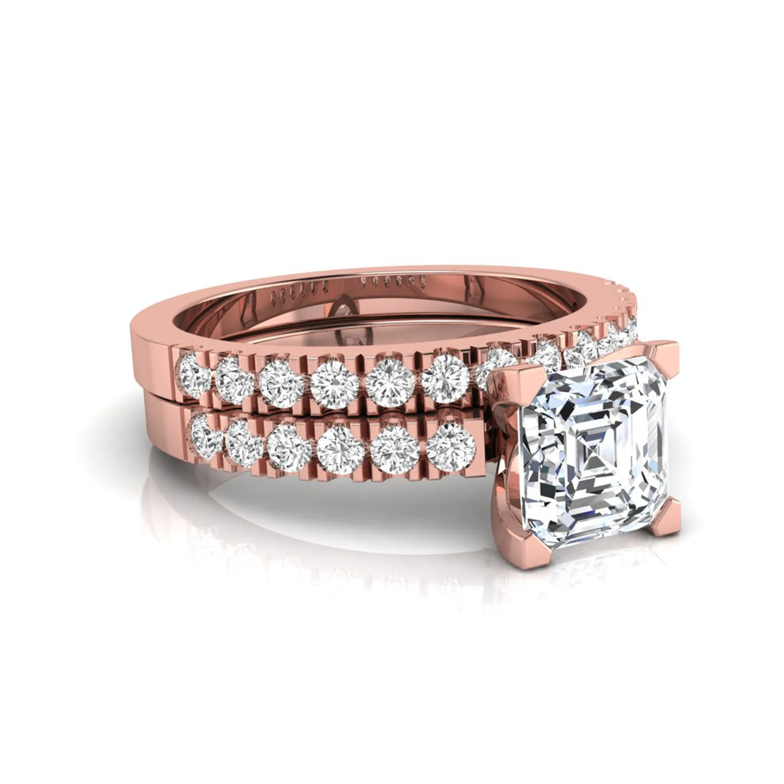 OctaPearl 2 ct Princess Solitaire Lab Grown Diamond Bridal Ring Set