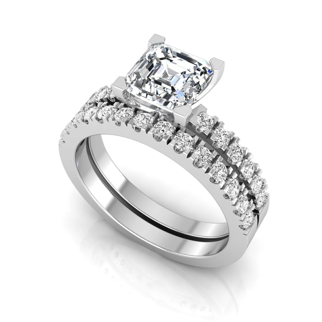 OctaPearl 2 ct Princess Solitaire Lab Grown Diamond Bridal Ring Set