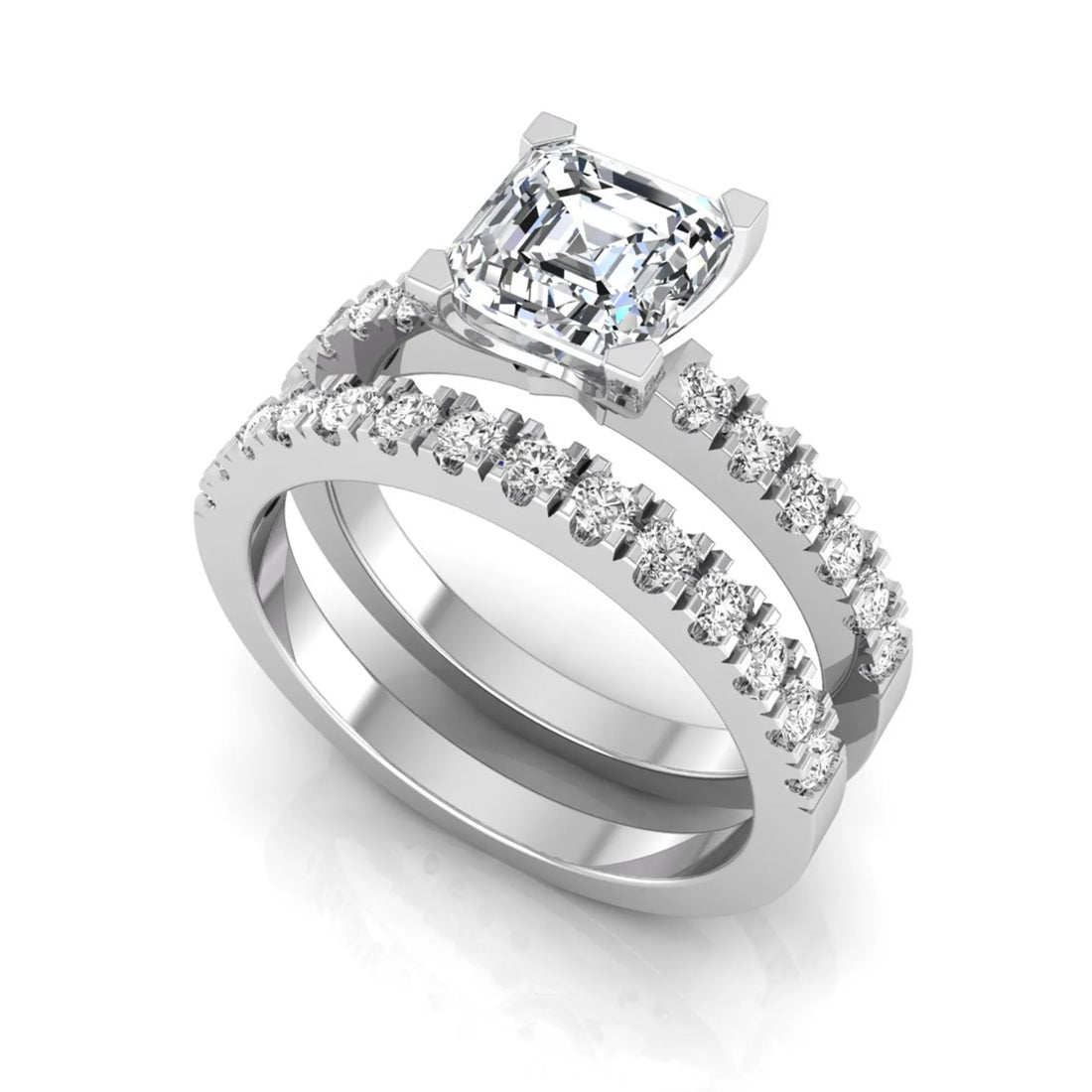 OctaPearl 2 ct Princess Solitaire Lab Grown Diamond Bridal Ring Set