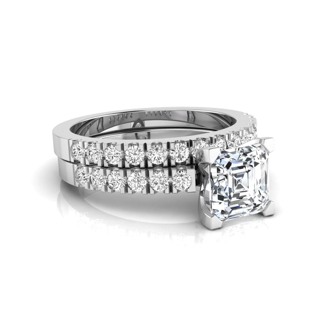 OctaPearl 2 ct Princess Solitaire Lab Grown Diamond Bridal Ring Set
