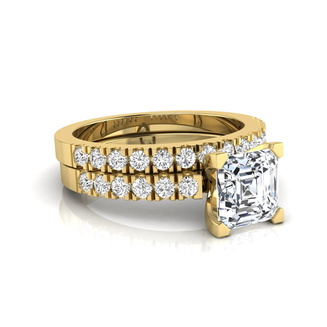 OctaPearl 2 ct Princess Solitaire Lab Grown Diamond Bridal Ring Set