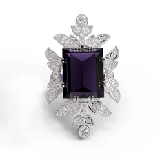 Purple Baguette Cut CZ Floral Statement Ring