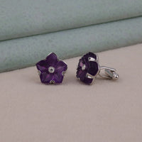 Purple Gemstone Floral 925 Silver Cufflinks | OctaPearl