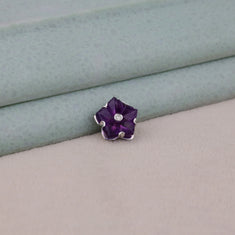 Purple Gemstone Floral 925 Silver Button Set - alternate view