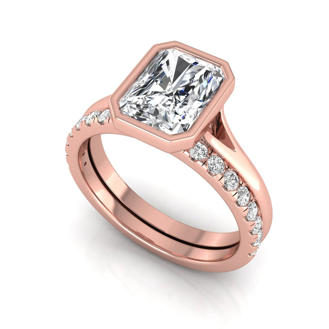 OctaPearl 1.5 ct Radiant Bezel Set Lab Grown Diamond Bridal Ring Set
