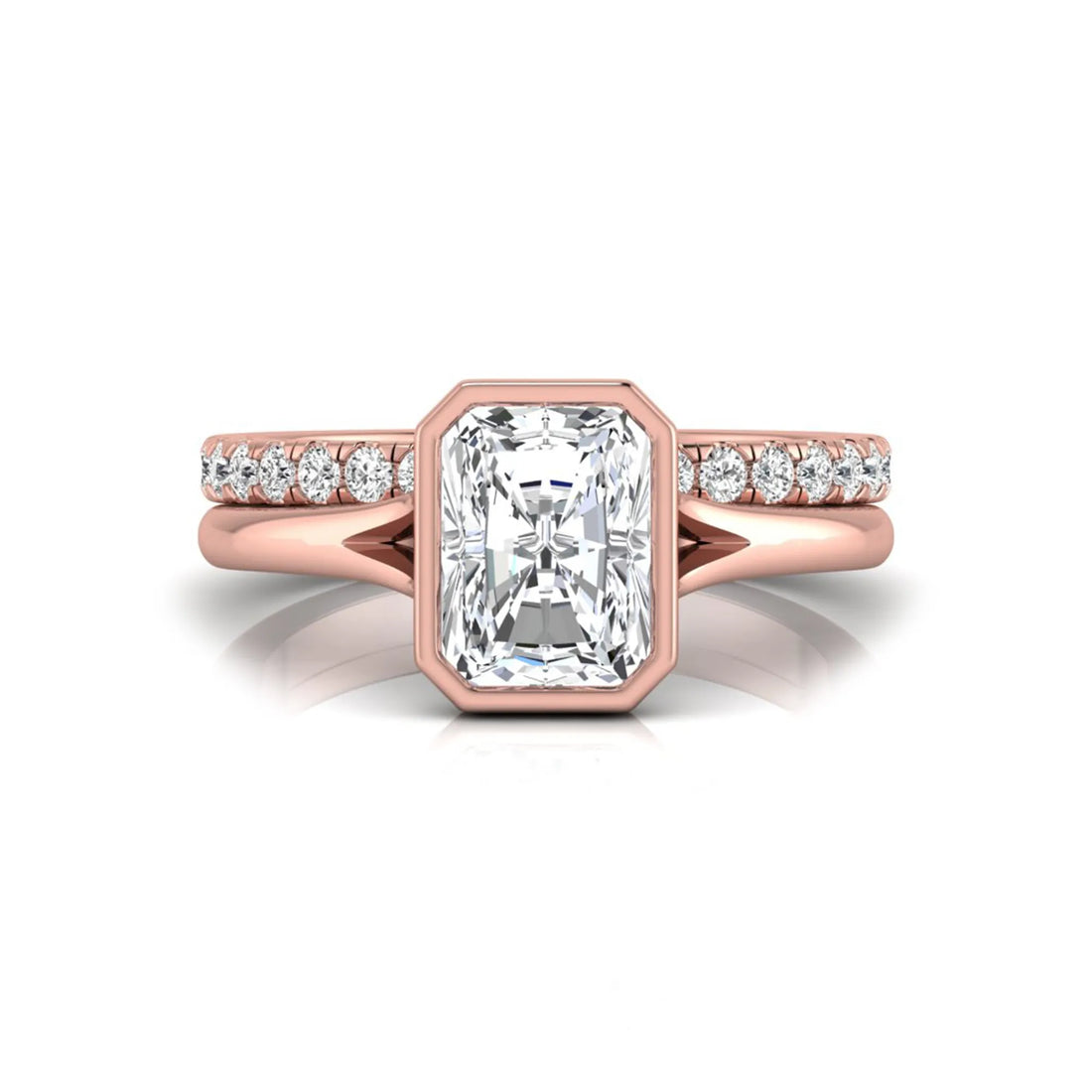 OctaPearl 1.5 ct Radiant Bezel Set Lab Grown Diamond Bridal Ring Set