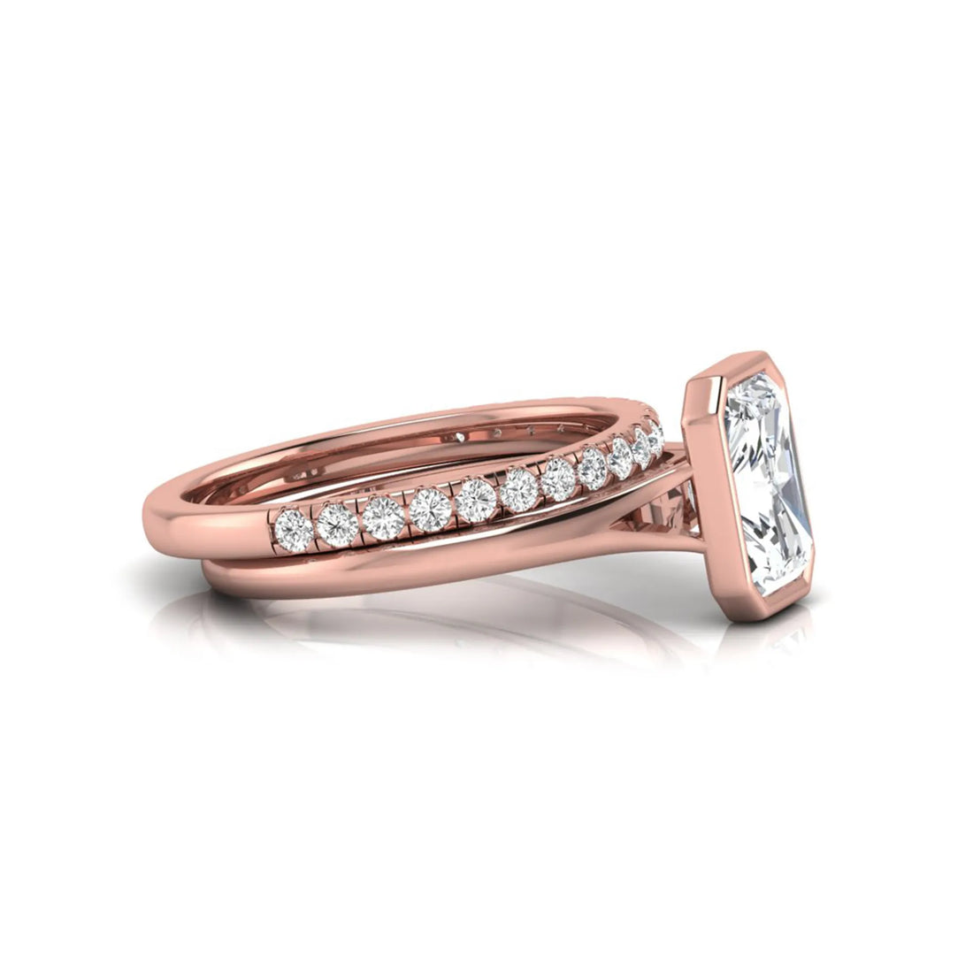 OctaPearl 1.5 ct Radiant Bezel Set Lab Grown Diamond Bridal Ring Set