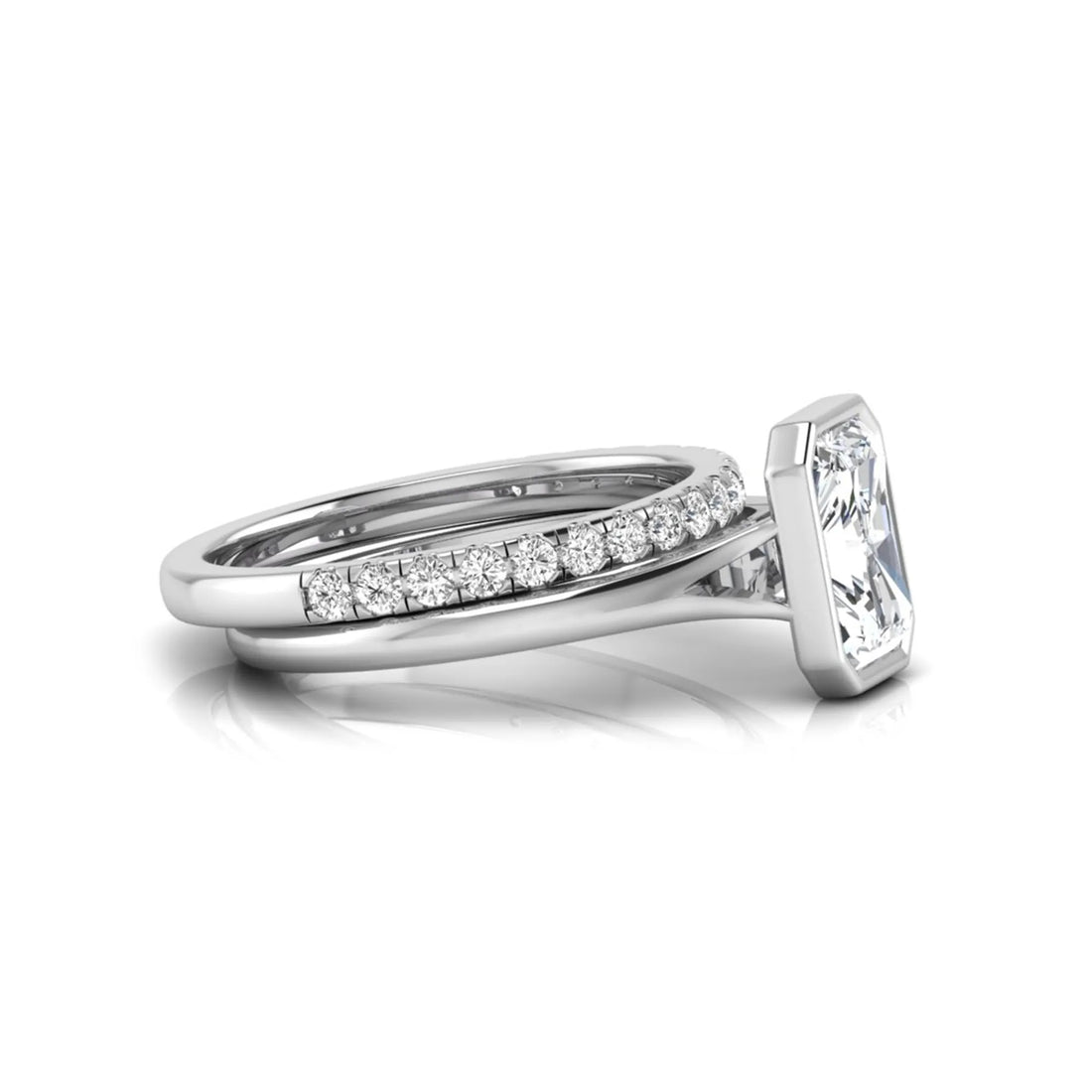 OctaPearl 1.5 ct Radiant Bezel Set Lab Grown Diamond Bridal Ring Set