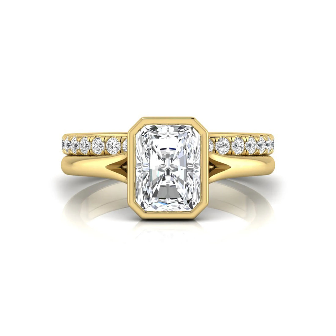 OctaPearl 1.5 ct Radiant Bezel Set Lab Grown Diamond Bridal Ring Set