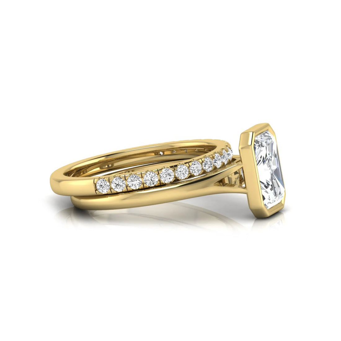 OctaPearl 1.5 ct Radiant Bezel Set Lab Grown Diamond Bridal Ring Set