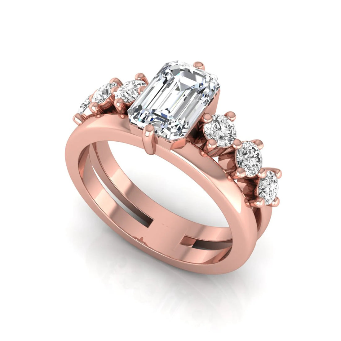 OctaPearl 2 ct Radiant Cut Lab Grown Diamond Side Stone Engagement Ring