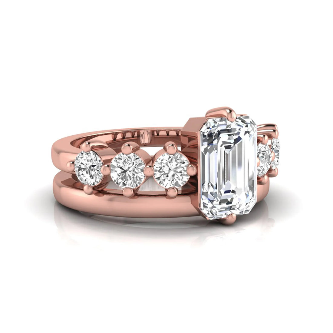 OctaPearl 2 ct Radiant Cut Lab Grown Diamond Side Stone Engagement Ring