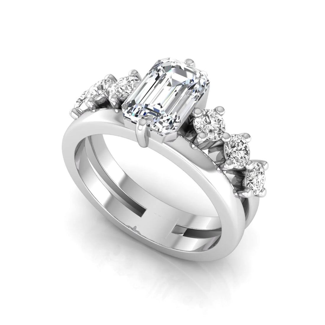 OctaPearl 2 ct Radiant Cut Lab Grown Diamond Side Stone Engagement Ring