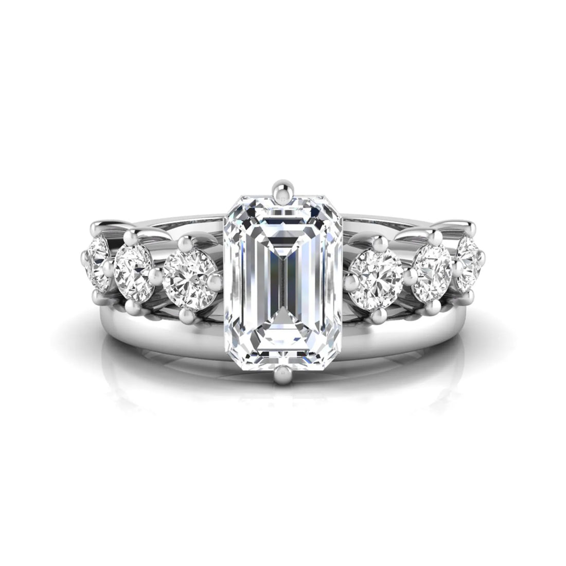 OctaPearl 2 ct Radiant Cut Lab Grown Diamond Side Stone Engagement Ring