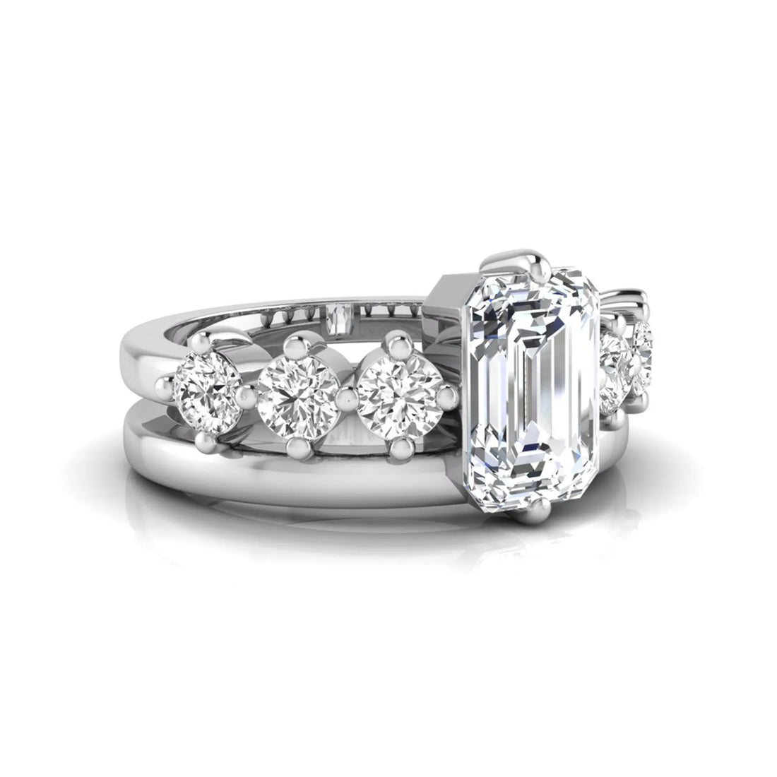 OctaPearl 2 ct Radiant Cut Lab Grown Diamond Side Stone Engagement Ring