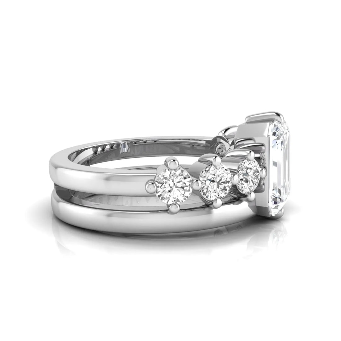 OctaPearl 2 ct Radiant Cut Lab Grown Diamond Side Stone Engagement Ring